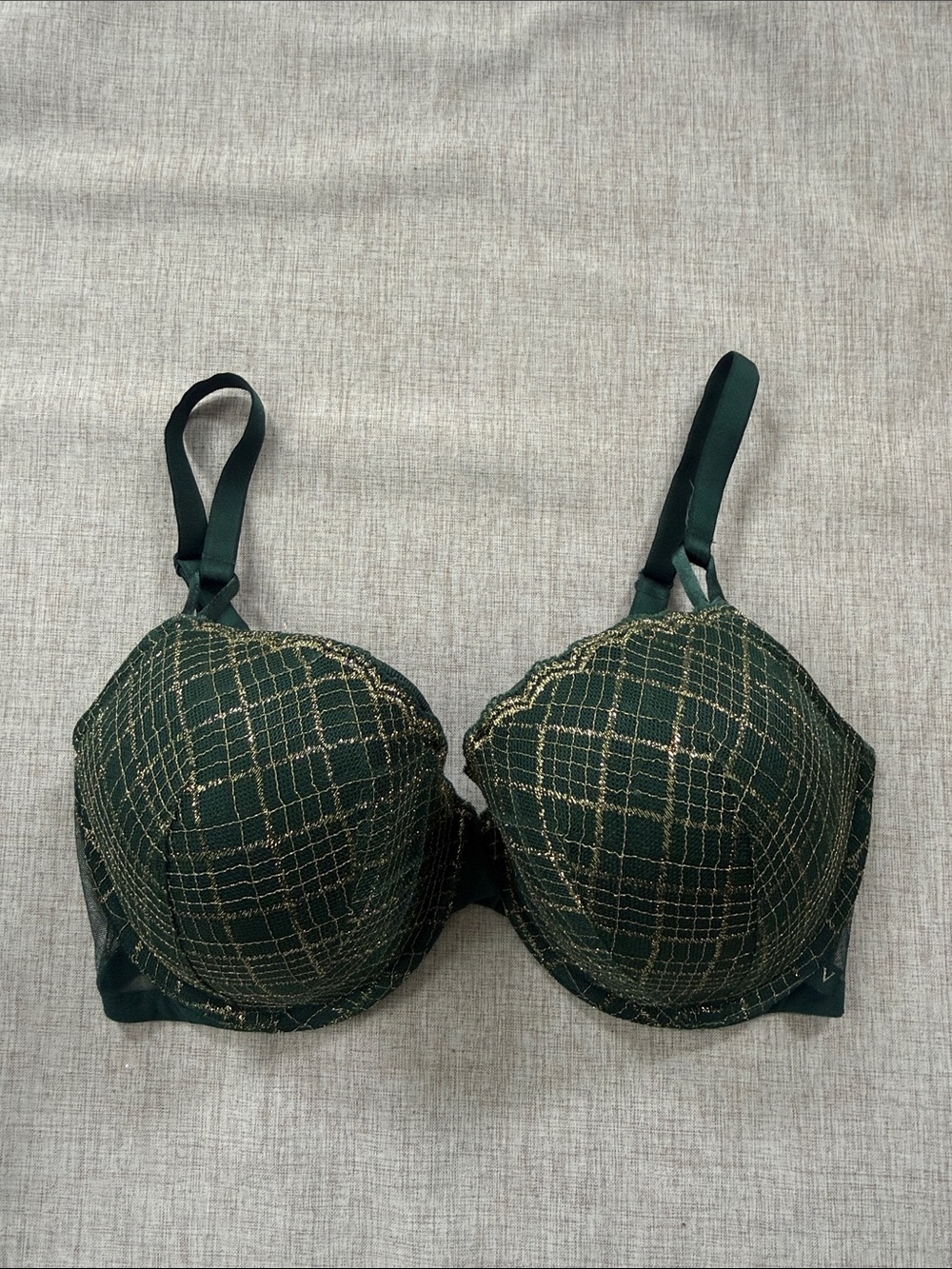 Victoria Secret Lightly lined demi bra Green & Gold sparkles holiday Size 38DD